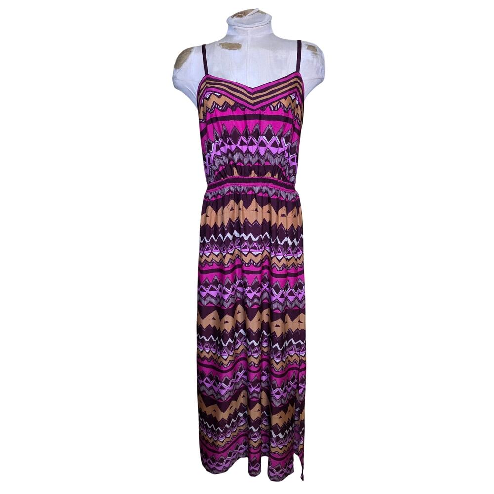 Ann Taylor Loft Aztec Geometric Print Beachy Boho Maxi Dress Med Summer Resort